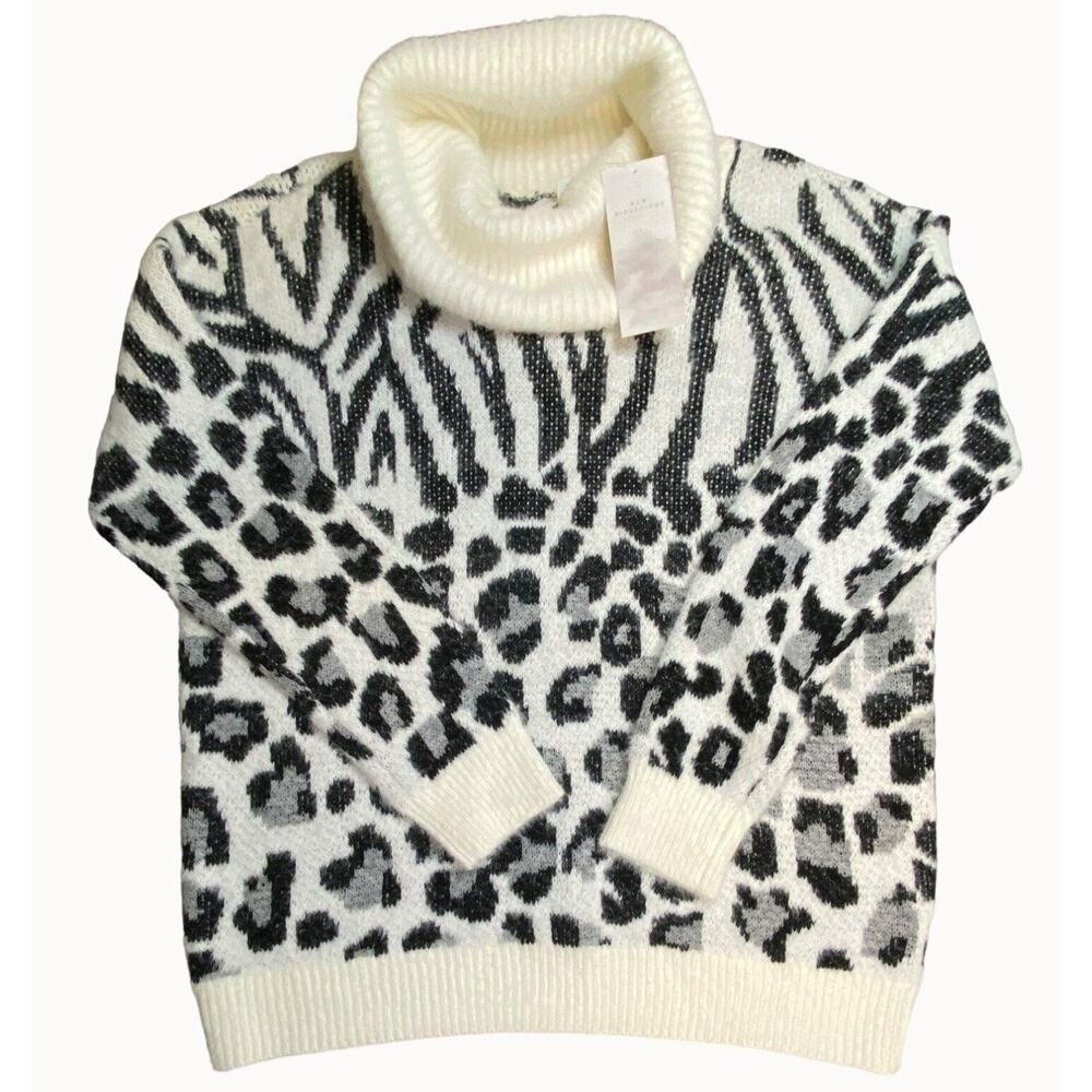 NWT Leopard Print Cowl Neck Sweater Women Sz S New Direction Lux Touch Soft